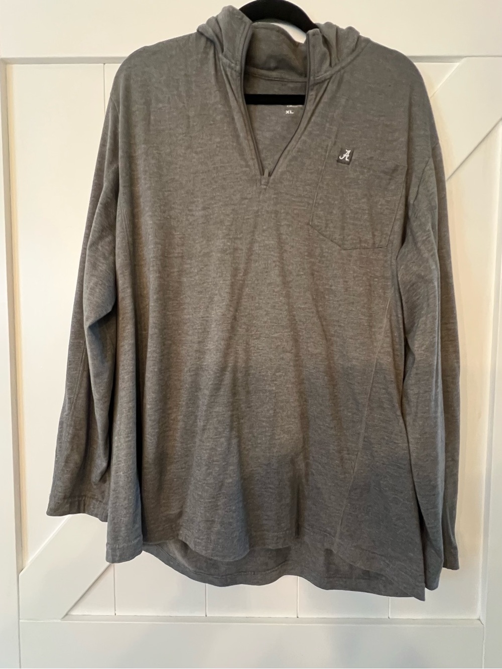 Men's V-Neck Hooded Long Sleeve Tshirt in Gray — Lightweight Casual Pullover